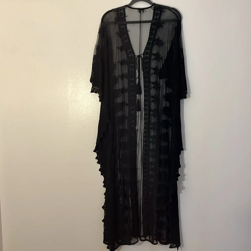 Sheer Black Lace Swim Coverup Kimono - Picture 6 of 12